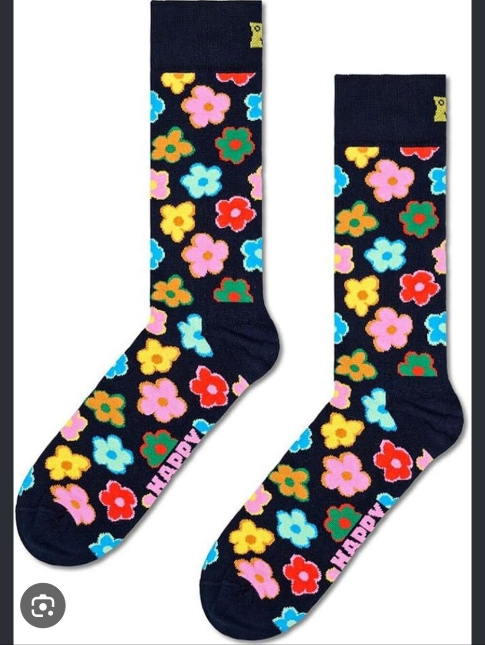 Happy Socks Black Floral Crew Socks with Multicolor Flowers